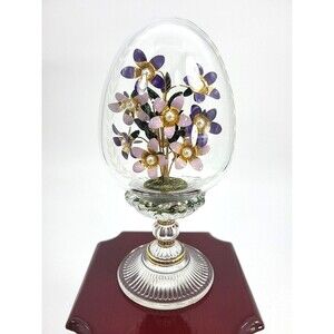 Franklin Mint House of Faberge Purple Violets Pearls Bouquet Crystal Egg Austria